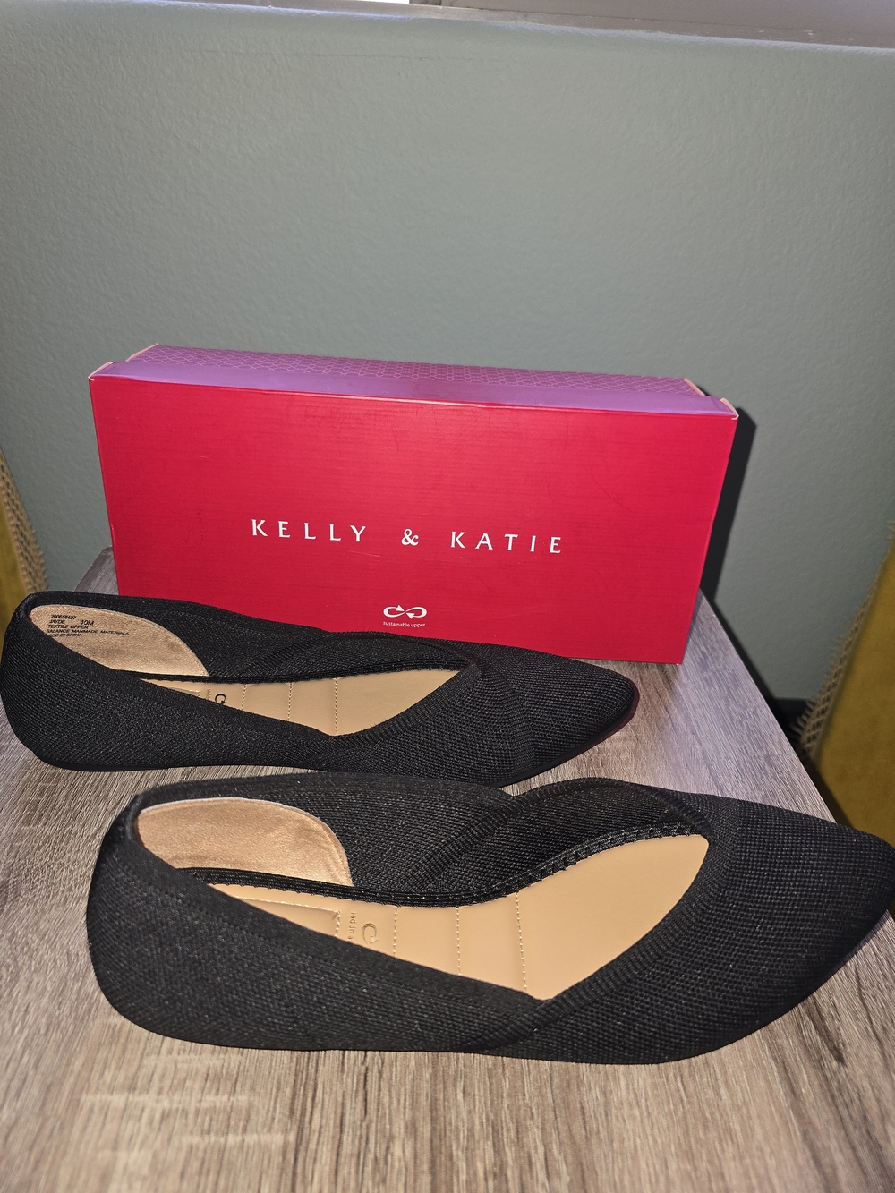 Kelly & Katie Black Pointed Toe Slip-On Flats